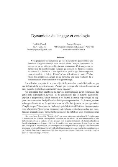 Dynamique du langage et ontologie
