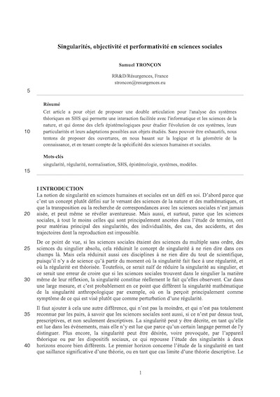 Singularités, objectivité et performativité en sciences sociales